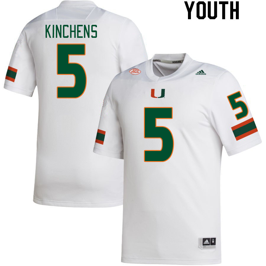 Youth #5 Kamren Kinchens Miami Hurricanes College Football Jerseys Stitched-White